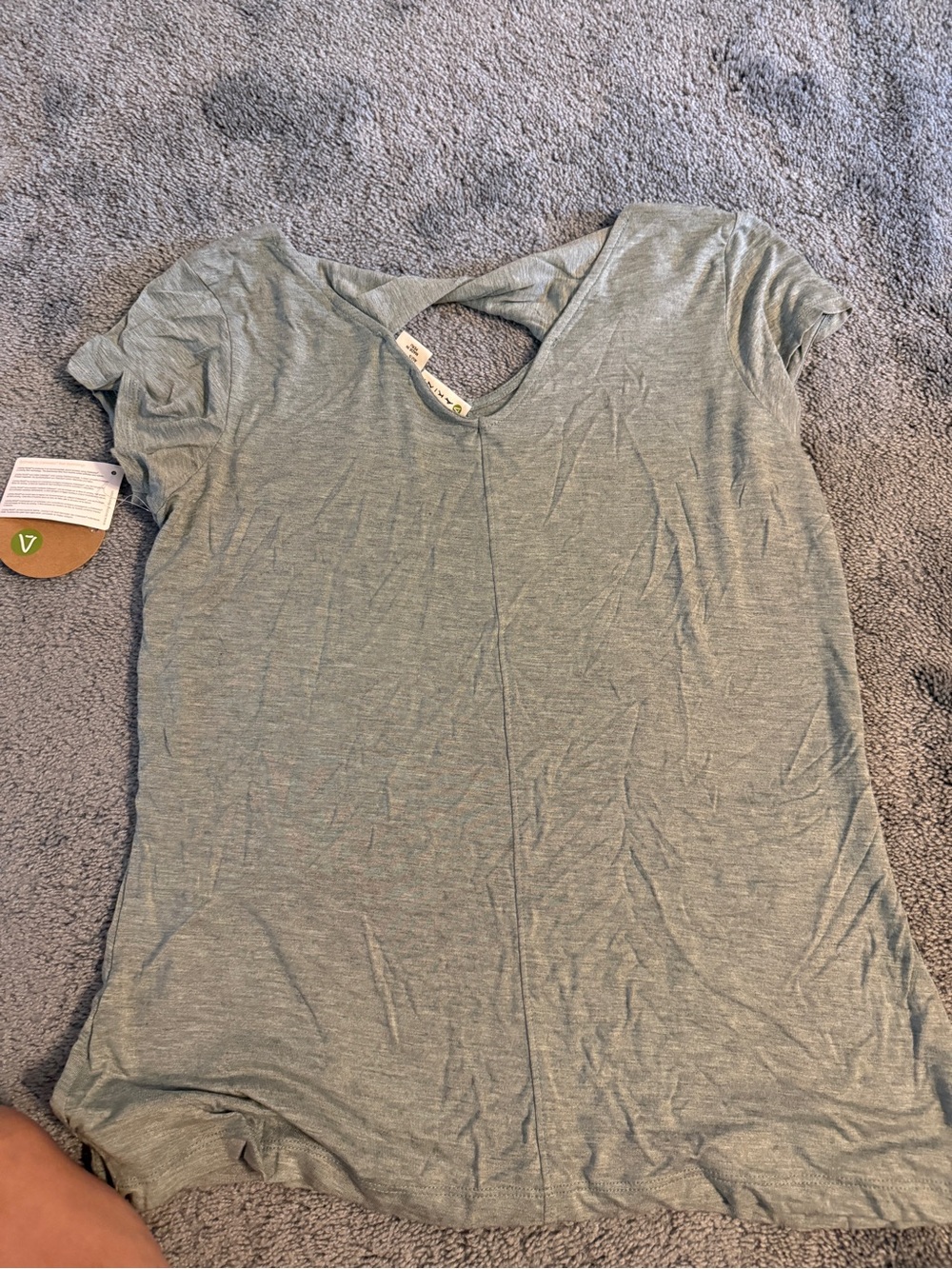 Soft V-Neck Crisscross Back Tee - Sage Green